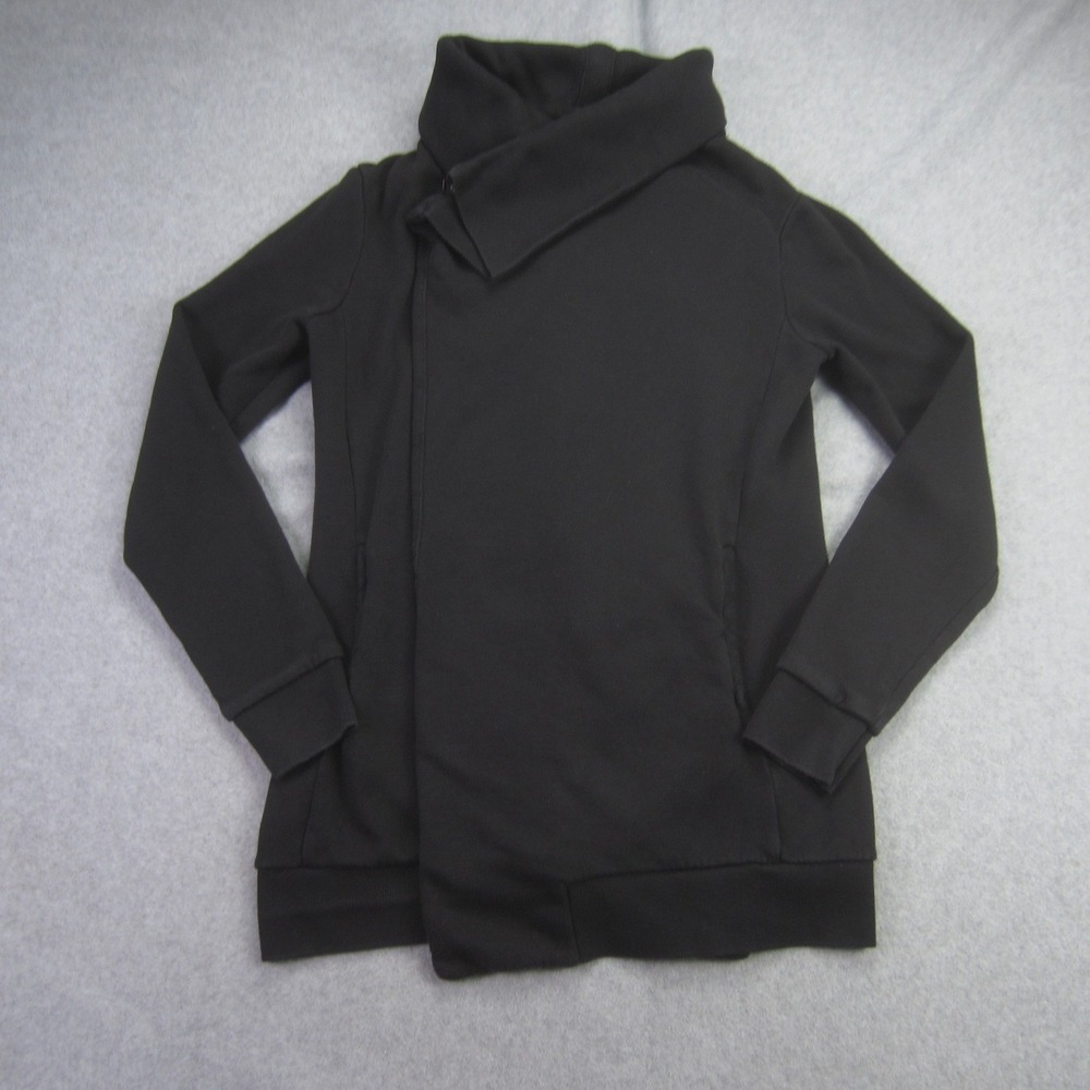 AllSaints Cardigan Womens XS Black Dahlia Asymmetrical Zip Up Open Front Sweater